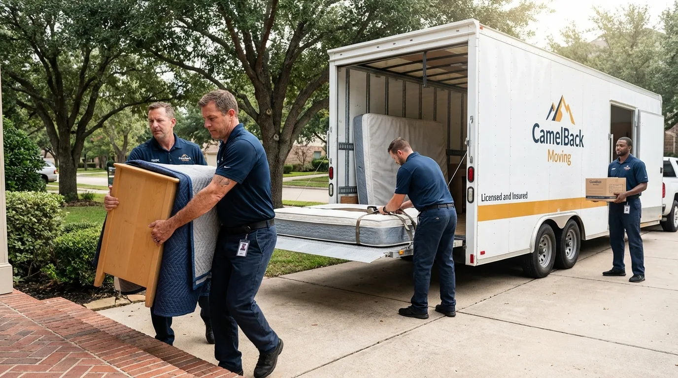 Crew loading residential truck for cross-state move from Mount Angel, OR