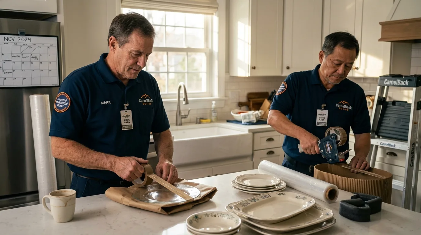 Professional crew packing kitchen dishware in Mount Angel, OR